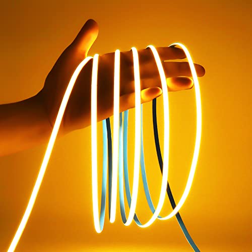 MALIIGAZA COB LED Strip 5mm 12V Jaune Doré 400 LED/m Ruban LED Décoratif CRI90 Lumière Douce Uniforme Flexible Découpable Éclairage Ambiance (Sans Alimentation ni Contrôleur)