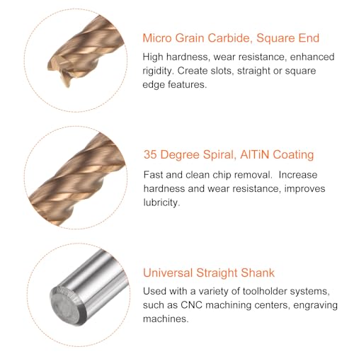 Image of HARFINGTON Micro Grain Carbide Square End Mill 5 /32 inch x 15 /32 inch (4mm x 12mm) Cut 5 /32 inch (4mm) Shank 2 inch (50mm) Length AlTiN Coated 4 Flutes Square Nose Cutter for Alloy Steel Hardened Steel