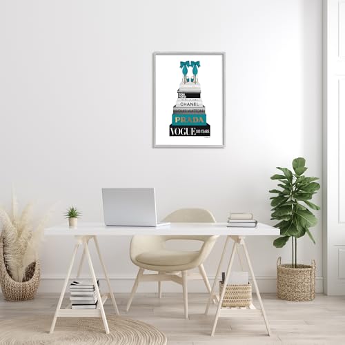 Image of Stupell Industries 'Turquoise Heels on Bookstack', Framed Giclee Art, Gray, 24 x 30 Inches, Easy to Hang and Sturdy, Made in USA, by Amanda Greenwood