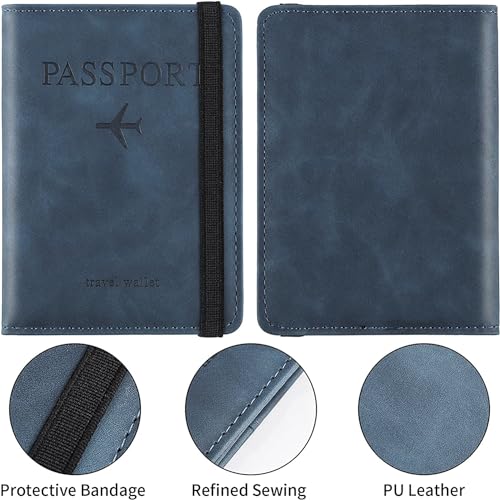 Image of House of Quirk Passport Holder Cover Travel Wallet Organiser, Passport Case with PU Leather Travel Document Holder for Men and Women Travel Accessories (Blue)