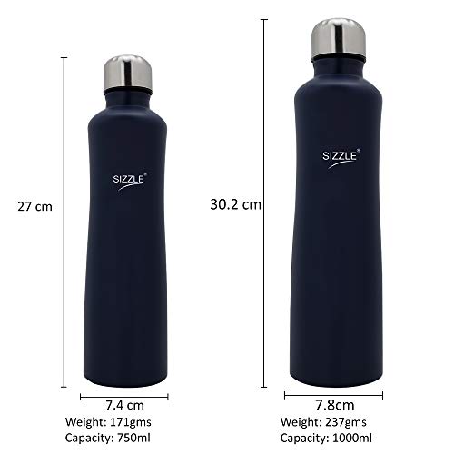 Image of Sizzle (DEVICE OF CURVED LINES Lifestyle Stainless Steel Fridge Water Bottle - 1000 ml x 1pc, Matt Navy Blue