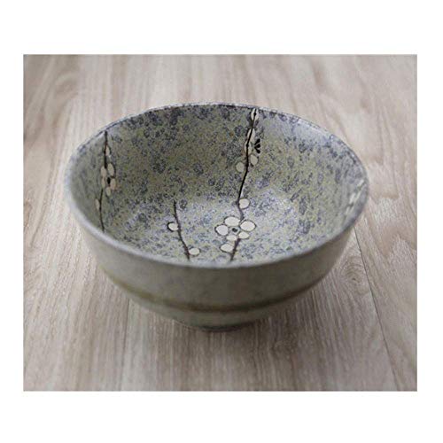 MKKSLR Ramen Noodle Bowl Insalata di Frutta Scodella per zuppa Cereali Ciotola per Dessert Fiori di ciliegio Dipinti a Mano personalità Creativa Stoviglie in Ceramica 17 * 9 cm(Colore: GRIG