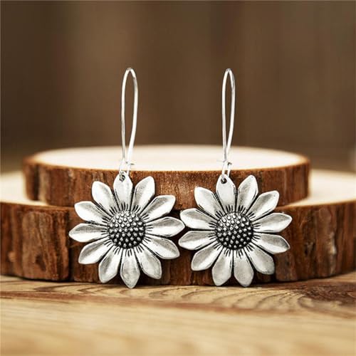 coadipress Boho Sunflower Daisy Dangle Earrings for Women Silver Sunflower Earrings Hypoallergenic Handmade Bohemian Trendy Earrings Vintage Fashion Summer Statement Jewelry Gift 6