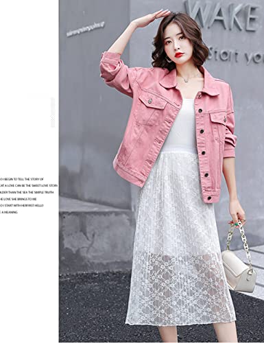 happlan Embroidered Denim Jacket for Women Loose Lapel Button Down Print Shirt Coat Shacket2