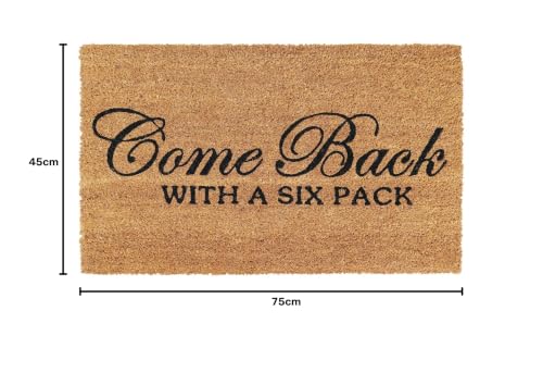 Image of Onlymat inchCome Back with a Six Pack Funny Doormat, Anti-Slip Coir with PVC Backing (75x45cm), Black /Brown - Rectangular Rug for Entryway, Outdoor, Home, Door, Floor, Hall & Living Room Use