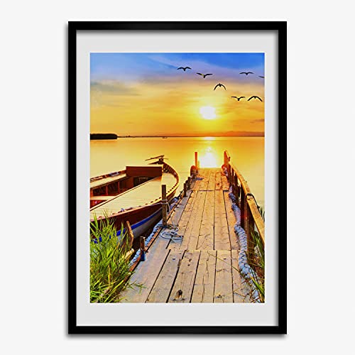 Affiche tableau décoratif lac 50x70 cm avec cadre bois MDF Tulup