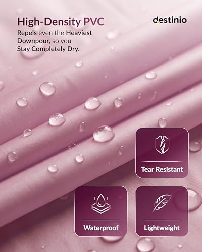 Image of Destinio Poncho for Men, Poncho for Women-Thick Waterproof PVC, Rain Coat, Reusable - Transparent Pocket Raincoat with Hood, Full Cover for Bag in Travel, Trekking, Bike Riders