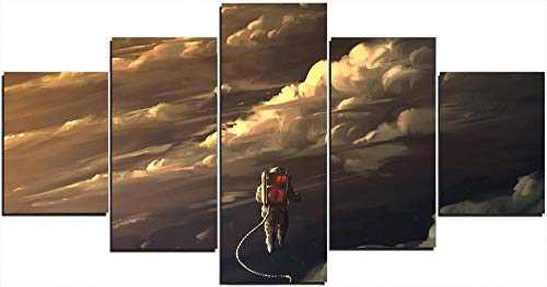 Tableau XXL 5 parties combinaison spatiale astronaute pour decoration murale salon moderne