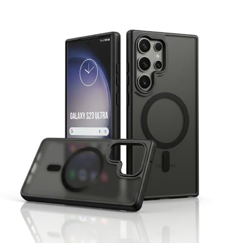 Image of amazon basics Designed for Samsung Galaxy S23 Ultra 5G Case | Strong Magnet Camera Protection Translucent Matte Hard Back Cover Compatible with Mag-Safe (TPU+Polycarbonate | Frost Black)