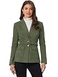 Allegra K Women's Faux Suede Blazer Belted Lapel Outwear Single Breasted Work Jacket Medium Army Green