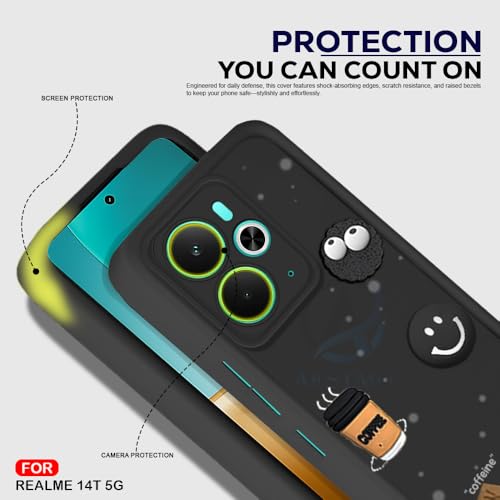 Image of AESTMO Back Case Cover for Realme 14T 5G Cover | Cute Fun Cartoon 3D Ball | Coffee Silicone Case | Full Body Protection | Camera Protection Back Cover for Realme 14T 5G (Black)