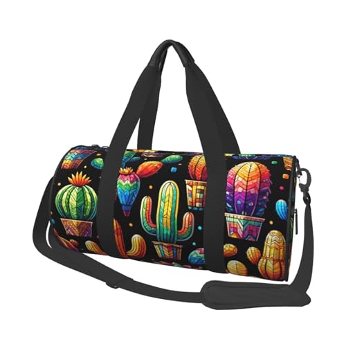 Sports Duffel Bag Colorful-Cactus-Plants Foldable Travel Tote Bag Weekender Sleepover Carry On Bag