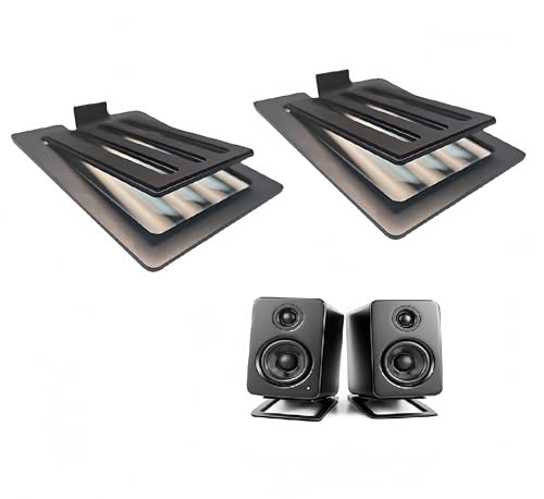 wigmoa U-Z2 【2PACK】 Desktop Speaker Stands Pair for Small Speakers, Tilted Steel Tabletop Stands with Foam Padding, Fits Compact Studio Monitors, Computer Speakers (A/Black) - image 1