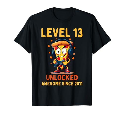 Level 13 Unlocked Awesome Since 2011 Funny Pizza Gaming Camiseta