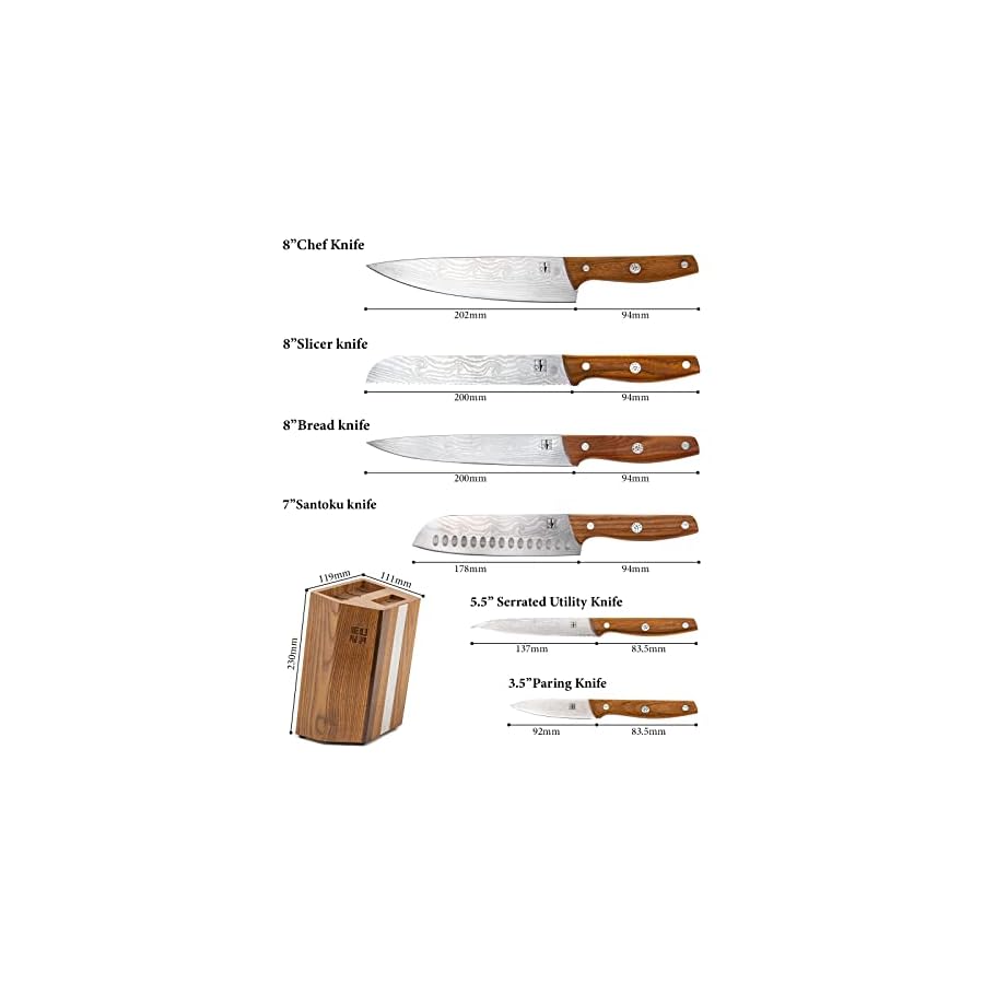 EUNA-Kitchen-Knife-Set-With-Block-7-Pieces-Knife-Block-Set-with-Wood-Handle-Japanese-Stainless-Steel-Chef-Knife-Set-Professional-Cooking-Knive-Best-Fathers-Day-Gifts-Silver Knife Set, 7 Pieces Knife Block Set, EUNA Kitchen Knife Set with Wooden Handle, Japanese Stainless Steel Chef Knife Set Professional Cooking Knives, Silver