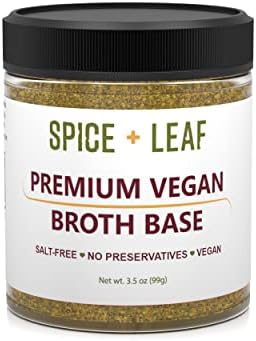 Premium Vegan Broth Base by Spice + Leaf - Vegan, Dairy Free, Salt Free, Preservative Free Soup Powder and Seasoning