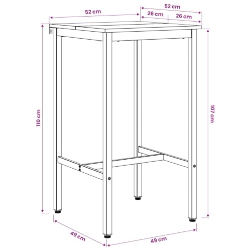 Mesa de bar alta funcional con estructura de madera resistente de 52 x 52 cm 4