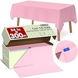 Kunststoff-Tischdecken-Rolle mit Gleitschneider, schneidet bis zu 90 cm x 90 m, Einweg-Tischdecken aus Kunststoff, für Abendessen, Partys, Grillen, Hochzeiten, Outdoor, 137,2 x 90 m, Rosa