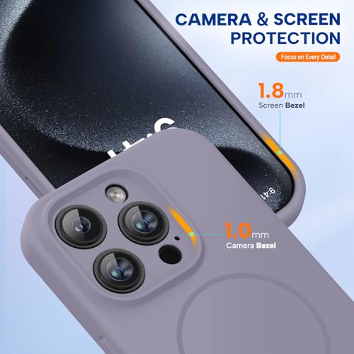 Image of Miracase Magnetic for iPhone 15 Pro Case, [Soft Anti-Scratch Microfiber Lining], Compatible with MagSafe, Liquid Silicone Shockproof Drop Protection Phone Case for 15 Pro, Lavender Gray