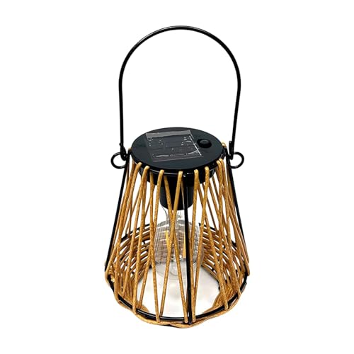 Lámpara de techo solar de ratán rústica: iluminación exterior impermeable de ambiente
