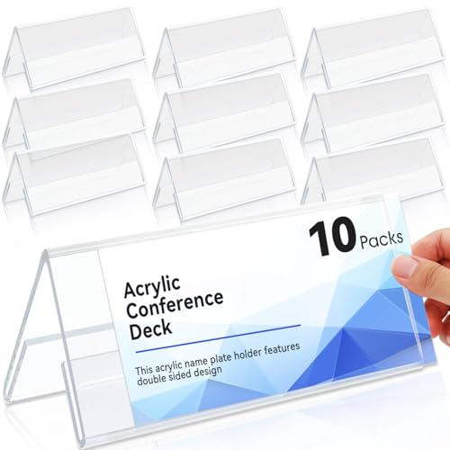 Fhintory Soporte de sobremesa 300x105 mm, 10Pcs Placa de identificación de mesa de acrílico, Porta etiquetas, Soportes para alertas de mesa, Expositor de mesa de plástico transparente para Oficina