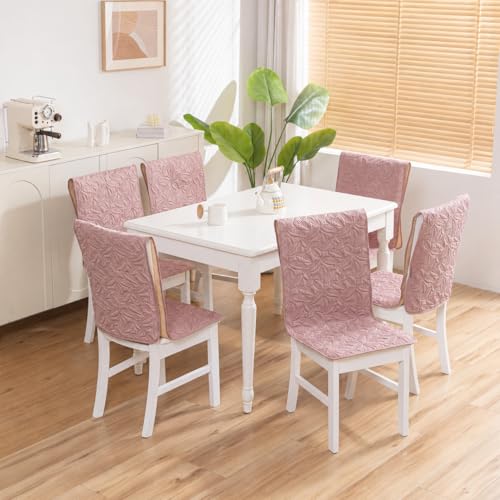 Image of HOMETHREADS Non-Slip Chair Cover-Universal Fit for Kitchen & Dining Chairs-Cushioned Comfort - Stylish Machine Washable Seat Cover -145x45Cm (Pink, Pack of 6)