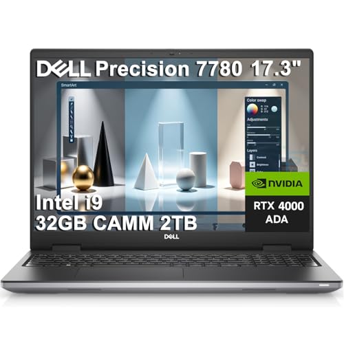 Image of Dell Precision 7000 7780 Mobile Workstation Laptop (NVIDIA RTX 4000 Ada 12GB, 17.3 inch FHD, Intel 24-Core i9-13950HX (> Ultra 7 165H), 32GB CAMM2 DDR5, 2TB SSD) Pro Max for Designer Creator, Win 11 Pro