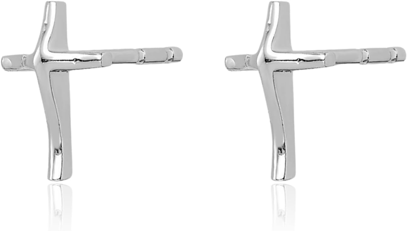 IceCarats 14K Solid White Gold Large Cross Dangle Stud Earrings 7.8mm 0.3 inch Butterfly Back For Her