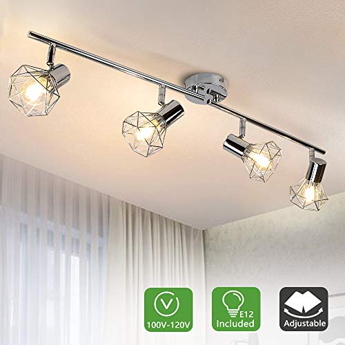 DLLT 4 Lights Track Lighting Kit-4 Way Modern Flush Mount Ceiling & Wall Decorative Lamp with Adjustable Head, Directional Spot Lighting Fixture for Kitchen Bedroom Living Room, E12 (Bulb Included)