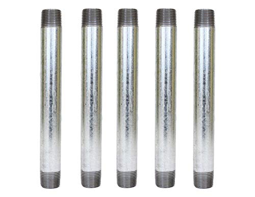 CMI Inc 1/2" X 18" 5 Pack Industrial Galvanized Steel Pipe Nipple, Pipe Connector For Vintage DIY Furniture Home Pipe Decor,1/2 Inch Galvanized Threaded Pipes and Pipe Fittings (1/2" X 18")