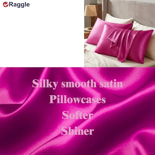Image of RAGGLE Satin Silk Pillowcase for Hair and Skin Standard Size 18 inchX 28 inch with Soft Breathable Smooth Cooling Pillow Covers for Sleeping or Pillow Protector (2, Rani Pink)