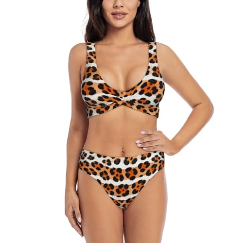 Maillot de bain deux pièces push-up femme triangle réglable imprimé léopard