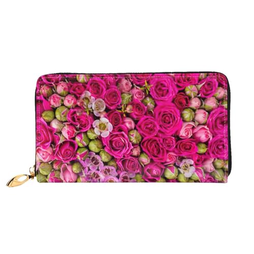 Portefeuille en cuir imprimé roses avec porte-cartes et fermeture éclair