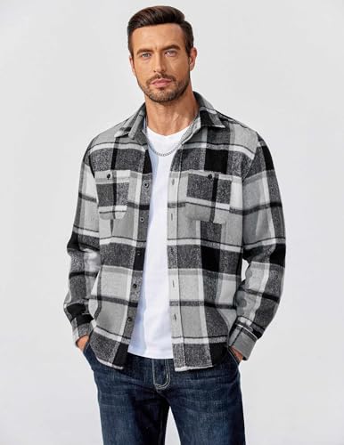 COOFANDY Men's Flannel Shirts Long Sleeve Casual Cotton Plaid Button Down Shirt Jacket with Pockets4