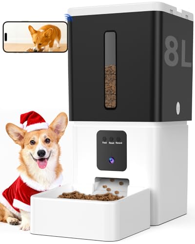 UTCG Automatic Dog Feeder with Camera: 8L/33 Cups 5G WiFi Timed Food Dispenser for Medium Dogs - 1080P HD Night Vision Video Recording 2-Way Audio APP Control