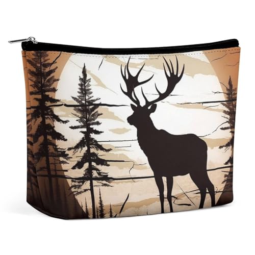 Bolsa de maquillaje, bolsa de viaje para cosméticos, bolsa de aseo portátil con silueta de alce salvaje, bolsa de gran capacidad con cremallera, estuche organizador de maquillaje, bolsa de aseo imperm