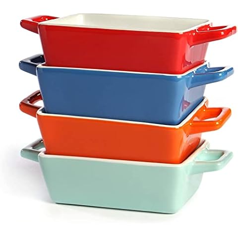 AAD Four Rectangle Heat Resistant Small Oven Dish Lasagne Dish | Baking Dishes for Oven | Rectangle Casserole Dish| Ceramic Oven Proof Serving Dishes | Assorted Color Cover
