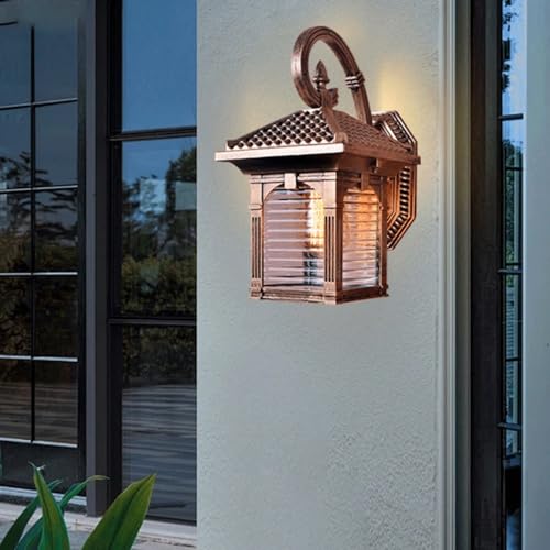 Lanterne murale d'extérieur – Luminaire de terrasse étanche avec verre à motif d'eau, base E26/E27 pour porte d'entrée et entrée