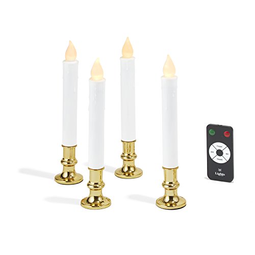 Flameless Window Candles With Gold Holders - Set Of 4, Battery Operated, Suction Cups, Remote And Batteries Included, Automatic Timer, Flickering Lights, Christmas Candlesticks For Windows #TOP1