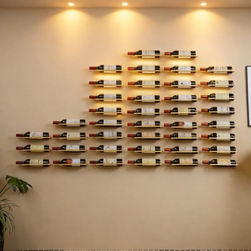 Image of 6-Shelf Metal Wall Mounted Wine Rack - Hanging Wine Bottle Holder Organizer for Kitchen, Bar, Home Storage - 6PCS Iron Wine Bottle Display Stand (6PCS-Gold)