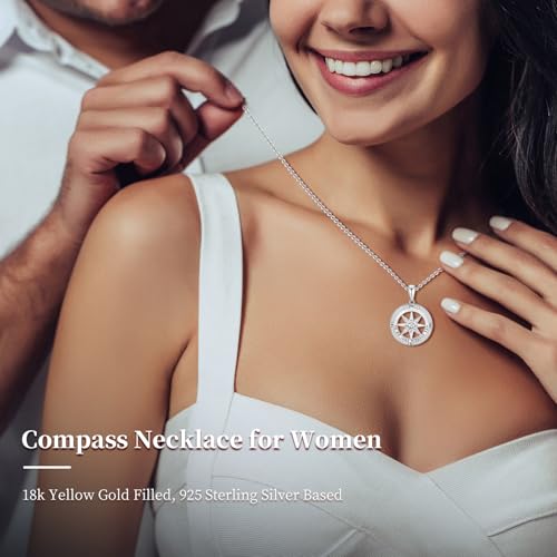 Mkhhy Compass Necklace for Women Jewelry For Her White Gold and Yellow Gold I'd Be Lost Without You(18k Real Gold Filled With S925)3