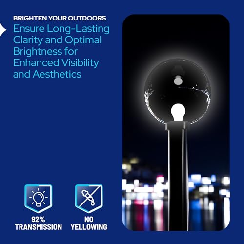 Image of KASTLITE 12 inch Smoke Acrylic Lamp Post Globe, Custom Neckless, US Made | Manufactured in the USA, Impact-Resistant Plastic Construction (Not Glass), Fits Most Standard Outdoor Pole-Top Fixtures