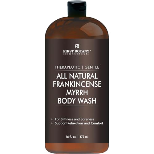 First Botany, ALL Natural Body Wash - Fights Body Odor, Athlete's Foot, Jock Itch, Nail Issues, Dandruff, Acne, Eczema, Shower Gel for Women & Men, Skin Cleanser -16 fl oz (Frankincense Myrrh)