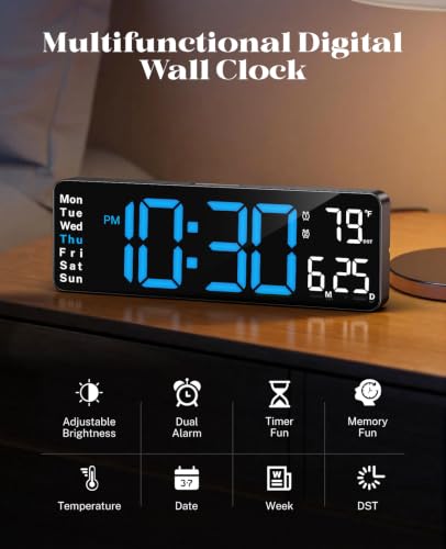 Image of Digital Clock Large Display, 13 inch Large Wall Clock for Classroom | Big Led Wall Clocks with Remote Control,Date,Week,Alarm,Temp&DST for Bedroom,Living Room,Gym,Office,Garage