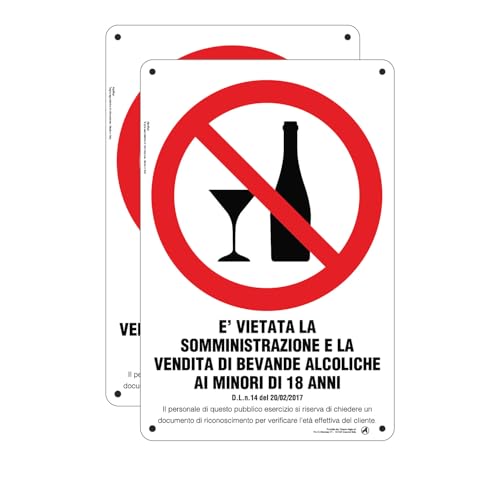 Cartello Segnaletico in Plastica Vietato Vendere Alcolici 20x30 cm (2 pezzi)