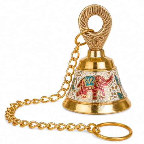 Image of DSH Pure Brass Hanging Bell with Chain for Temple Mandir Door Home Decorative Ringing Bell (White, 1)
