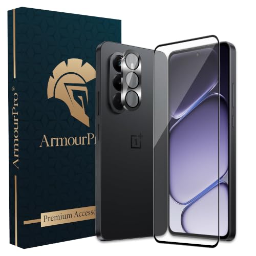 Image of ArmourPro Edge to Edge Tempered Glass for OnePlus Nord CE 6 Lite with Black Camera Ring Guard, 9H Screen Protector, Anti-Scratch, Anti-Fingerprint, Bubble-Free Installation Kit