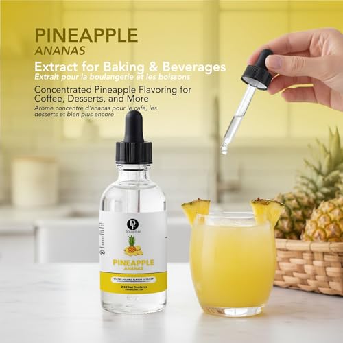 Image of Dolce Flav Natural Pineapple Extract - 2 oz Water-Soluble Pure Pineapple Flavoring Drops for Baking, Drinks & Desserts | Highly Concentrated | Sugar Free | Allergen Free | Made in USA