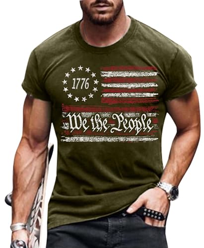 Theagaea Mens 4th of July Shirts American Flag Patriotic Short Sleeve T-Shirt GN XL