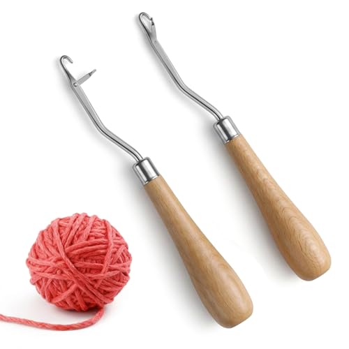 HJZHII 2 Stück Knüpfnadel Latch Hook mit Griff Fangnadel Latch Häkelnadel Haken Knüpfhaken Haarverlängerung Nadel Gebogene Häkelnadel für Teppichherstellung Haarverlängerung Bastelprojekte